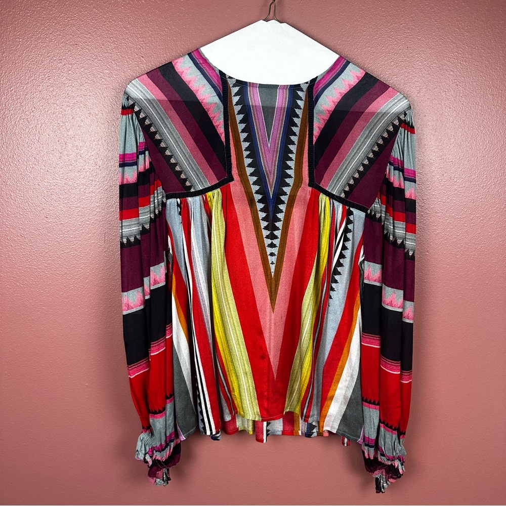 Bl^nk London Anthropologie MIRANDA PEASANT Grey Red Stripes Eclectic Size Small - Picture 3 of 9